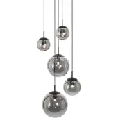 Steinhauer Bollique hengelampe, røykgrå/svart, glass, 5 lyskilder