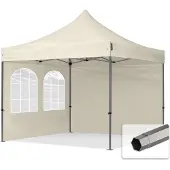 TOOLPORT 3x3 m stål, pop up partytelt, 2 sidepaneler, creme
