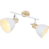 Globo Taklampe Wiho i metall, hvit/tre, 2 lyskilder