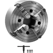 Vevor 4-kjevs dreiebenkchuck, 250 mm (10 tommer), dreiebenkchuck, 15–250 mm (0,6–9,84 tommer) spennområde med T-nøkkelfesteskruer, vendbare kjever, HT300 støpejernsmateriale, innvendig utvendig for tr