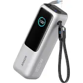 Anker - Powerbank - innebygd uttrekkbar kabel - 25000 mAh - 165 Watt - sølv