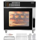 Vevor kommersiell varmluftsovn, 58 l konvensjonell benkeplate, 2800 W brødrister med 4 nivåer og herdet glassdør, rist med klipsbrett, elektrisk bakeovn i rustfritt stål for restaurant