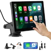 Vevor trådløs bilstereo, 228,6 mm HD bærbar radio med berøringsskjerm, kompatibel med Apple CarPlay og Android Auto, CarPlay-skjerm med ryggekamera, stemmestyring, speilkobling, Bluetooth, GPS-navigas