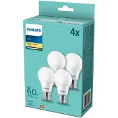 Philips LED standardpære E27 8W/827 4-pakning