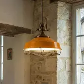 ROYALTECH Astel hengelampe, gul, Ø 41 cm, metall, detaljer i antikk messing