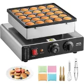 Vevor Mini pannekakemaskin, 25 stk. 43 mm diameter nederlandsk muffinsvaffelbaker, non-stick poffertjesgrill i rustfritt stål, kommersiell elektrisk dorayakimaskin, temperatur- og tidskontroll, hjemme