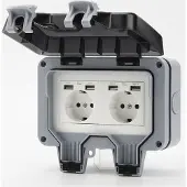 INF Vanntett stikkontakt med strømbryter, flipbeskyttelse og 4 USB-porter Gray