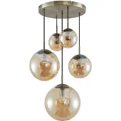 LINDBY hengelampe Teeja, rav, 5 lyskilder, Ø50cm, glass, E27