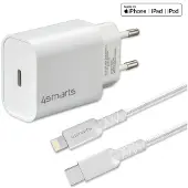 4smarts 20W PD Lader og Lightning Kabel - EU-støpsel - Hvit