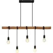 LINDBY hengelampe Rom, 5 lyskilder, tre, tau, svart, 116 cm