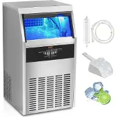 Vevor kommersiell ismaskin, 100 lbs/24 timer, ismaskin, 50 isbiter på 12–15 minutter, frittstående ismaskin i skap med 33 lbs lagringskapasitet LED digitalt display, for bar, hjemmekontor, restaurant