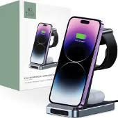 Tech-Protect QI15W-A26 induktiv lader 15W 3-i-1 for smarttelefon / hodetelefoner / Apple Watch - svart