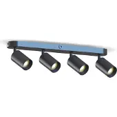 Calex GU10 downlight, svart, lengde 49 cm, 4 lyskilder, metall