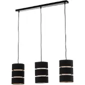 LINDBY pendellampe Tsomo, 950 cm, 3-lys, svart, stoff