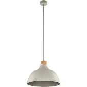 TK Lighting Hengelampe Kaitt, beige, Ø 34 cm, detaljer i tre