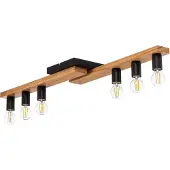 Lamkur Taklampe Laurent, tre/svart, 104 cm, 6 lyskilder