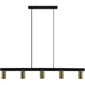 LINDBY hengelampe Baliko, svart/messing, 5 lyskilder, GU10