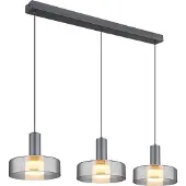 Globo Grant LED-hengelampe, lengde 90 cm, røykgrå, 3 lyskilder, glass