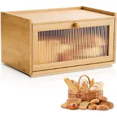 Vevor brødboks for kjøkkenbenk, stor oppbevaringsbeholder for brød i bambus, brødboksorganisator i tre i gårdshus for hjemmelaget brød, oppbevaringsboks med bølget dørpanel i akryl, naturlig
