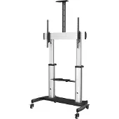 StarTech.com Startech Mobile TV Stand, Heavy Duty TV Cart for 60-100 Display (100kg/220lb), Height Adjustable Rolling Flat Screen Floor Standing on Wheels, Universal Television Mount w/Shelves - W/ 2 equipment sh