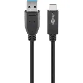 Goobay 41074, 1 m, USB A, USB C, USB 3.2 Gen 2 (3.1 Gen 2), 10000 Mbit/s, Sort