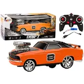 Leantoys RC-bil 1:18 Drift 360, fjernstyrt, lys og lyd, oransje