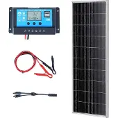 Vevor 100W monokrystallinsk solcellepanelsett, 12V monokrystallinsk solcellepanel + ladekontroller, 23 % høyeffektiv monokrystallinsk PV-modul, IP68 vanntett for bobiler, båter, camping, off-grid-syst