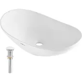 Vevor Oval vask, 63,8 x 34,8 cm, benkeplate, hvit keramisk vask over benkeplate, moderne stil, godt pakket for bad, hotell, toalett, bobil