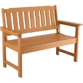 Vevor Utendørsbenk, 128 cm, 363 kg vektkapasitet for 2-3 personer, værbestandig plastramme med ryggstøtte og brede armlener, utendørsbenk for terrasse, hage, park, gårdsplass, naturlig trefarge