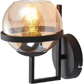 LINDBY vegglampe Marinka, høyde 20 cm, svart, røykfarget glass