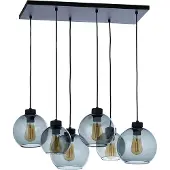 TK Lighting Cubus hengelampe, røykgrå, glass, 74 cm lang, 6 lyskilder