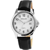 Excellanc herreklokke med reim i kunstskinn / armbåndsur – svart/sølv