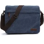 INF Messenger bag Crossbody-veske i lerret og skinn DarkBlue