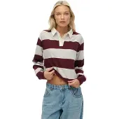 Superdry for woman. W6012175A Polo Stripe Rugby grey, burgundy (S), Casual, Cotton, Long sleeve