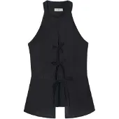 Silbon for woman. S262040612032 Black linen waistcoat with ties (40), Casual