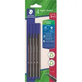 Staedtler Fineliner triplus, blå, blisterpakning med 4 (3+1 GRATIS) Hus laget av 97 % resirkulert plast i henhold til ISO 14021, - 1 stk (334 R-3BK4)