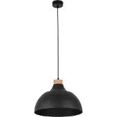 TK Lighting Hengelampe Kaitt, svart, Ø 34 cm, detaljer i tre