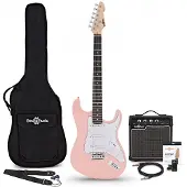 Gear4Music LA Elektrisk Gitar Rosa 10W Gitarforsterker & Tilbehørspakke