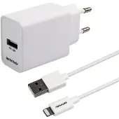 Essentials USB-lader 12W MFI med USB til Lightning-kabel - hvit