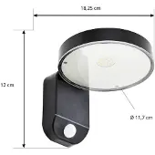 PRIOS LED-vegglampe Tarlson, rund, antrasitt, sensor