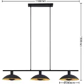 LINDBY hengelampe Narisara, 118 cm, E14, 3 lyskilder, svart-gull