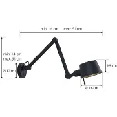 LUCANDE vegglampe Silka, svart, metall, 9,5 cm høy