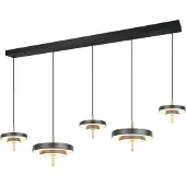 TRIO LED-hengelampe Keaton, svart/gullfarget 140 cm CCT, 5 lyskilder