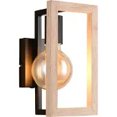 Reality Vegglampe Bano, tre/svart, høyde 25 cm, metall, E27