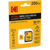 Kodak MicroSDXC Class 10 UHS-I U3 256 GB / microSD-minnekort for 4K-video / flashkort til mobiltelefon og kamera