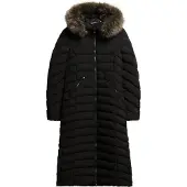 Superdry for woman. W5011790A Long Hooded Jacket with Faux Fur Trim Fuji Black (XS), Casual, Recycled Polister, Sustainable