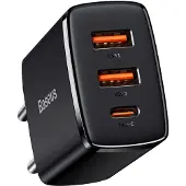 Baseus Compact Hurtiglader 30W - USB-C PD, 2xUSB - Svart