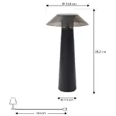 LINDBY LED oppladbar utendørs bordlampe Gomba, svart, dimbar