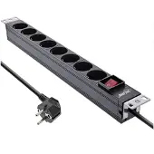 InLine 16412S, 8 AC-utganger, Type F, 3680 W, 1,5 mm², Type F (Schuko), Svart