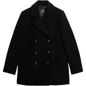 Superdry for woman. W5012100A Black double-breasted overcoat (10), Wool, Classic